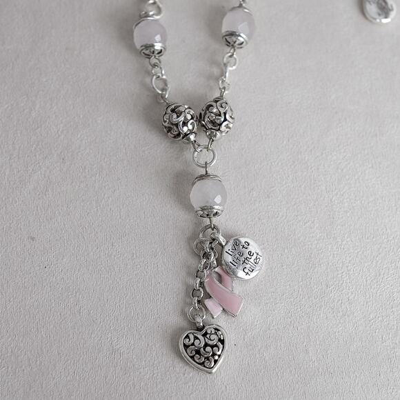 Brighton Power of Pink Breast Cancer Awareness Charm Necklace Silver Retired 18" - Picture 4 of 5